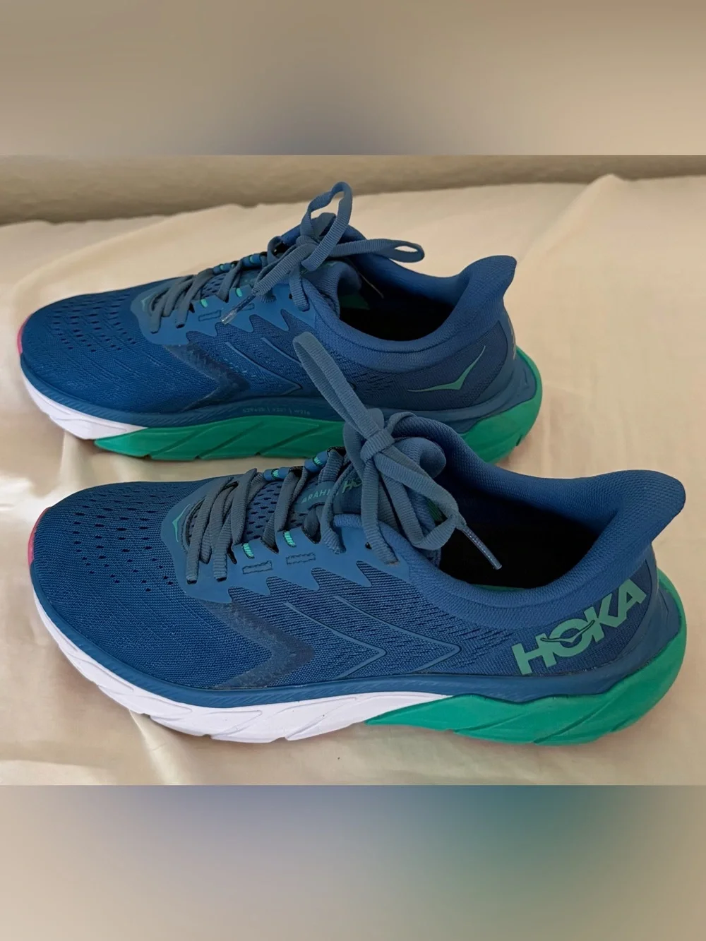 Hoka One One Blue Teal Running Shoes with Pink Accents